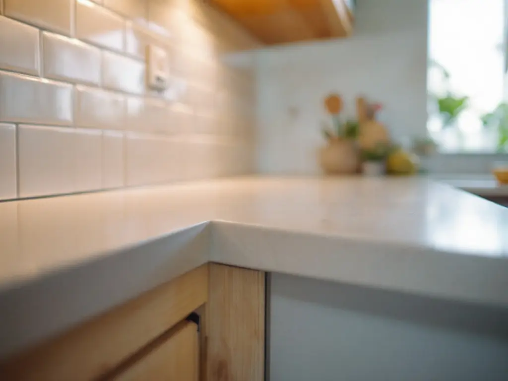 Comptoir de quartz rencontrant un dosseret de céramique blanche